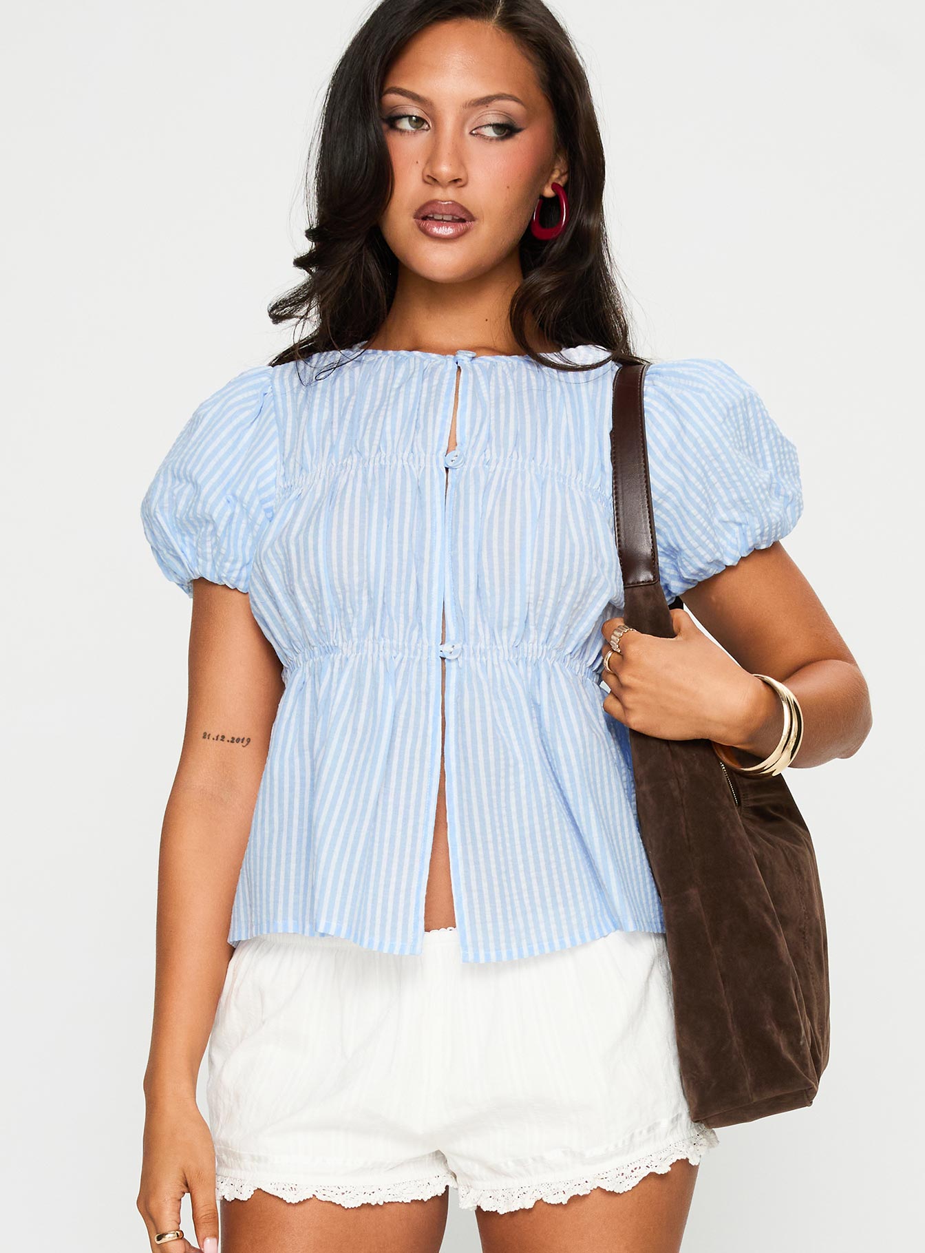 Such A Sweetie Babydoll Top Blue / White Stripe