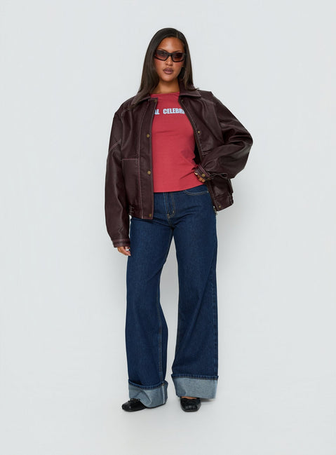 Jaxton Faux Leather Jacket Burgundy