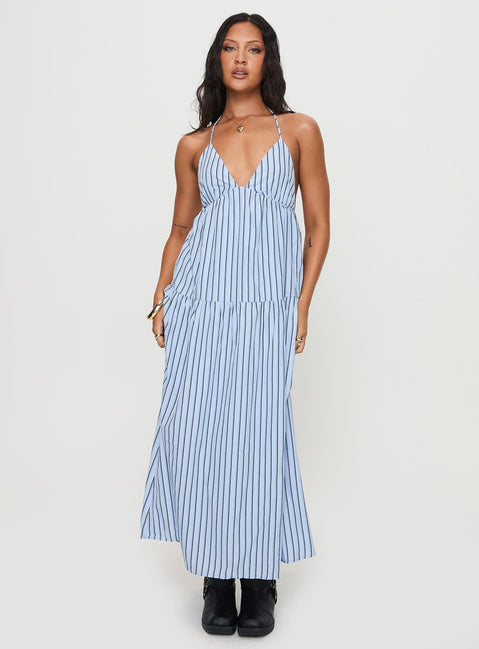 Mazzey Halter Maxi Dress Blue Stripe | Princess Polly Mazzey Halter Maxi Dress Blue Stripe | Princess Polly