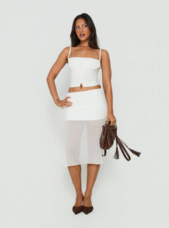 Camy Sheer Panelled Midi Skirt White