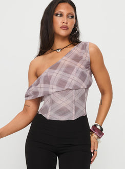 Amabelle Corset Draped Top Multi Plaid