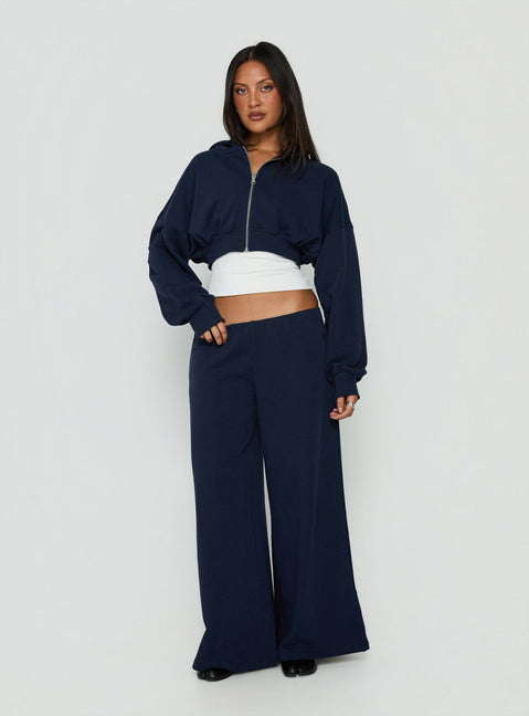 Lanna Fleece Zip Through Cropped Hoodie Navy