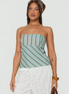 Elery Strapless Top Green Stripe