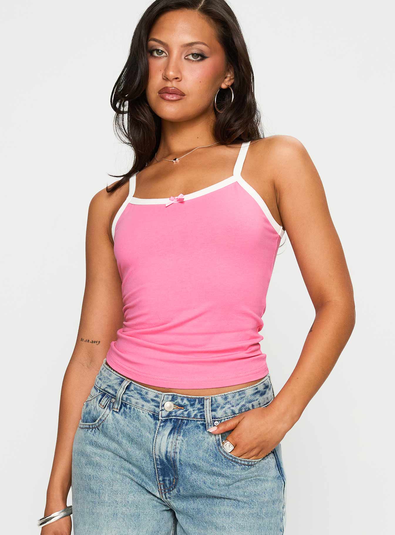 Call My Bluff Lace Trim Top Pink / White