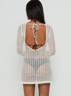 Lisella Long Sleeve Crochet Mini Dress Cream