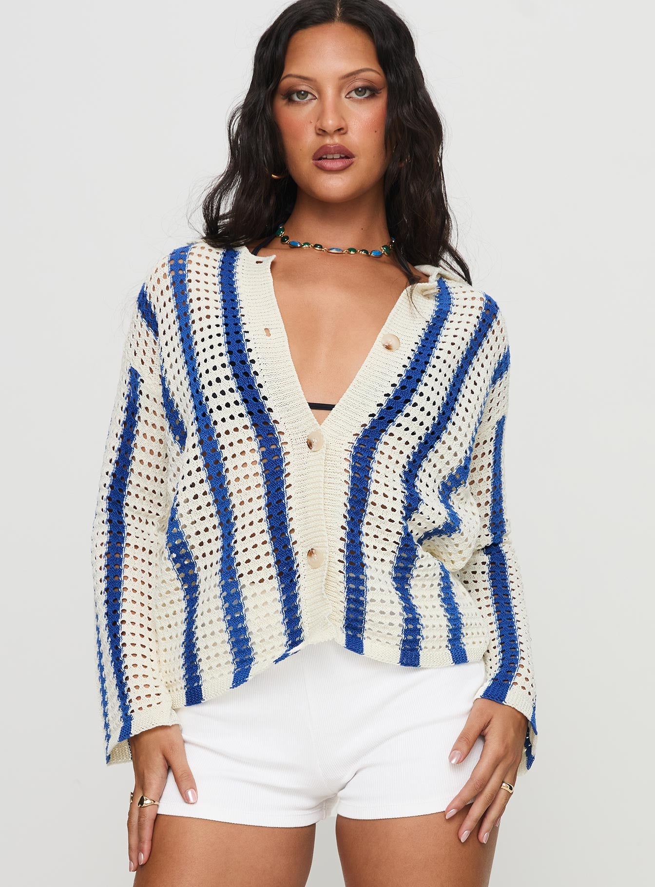 Magnus Collared Knit Sweater Blue Stripe