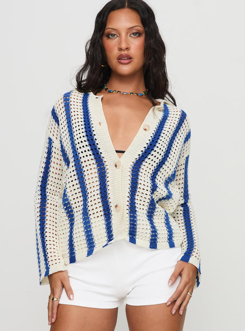 Magnus Collared Knit Sweater Blue Stripe