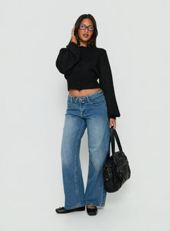 Serenitia Mid Rise Foldover Relaxed Jeans Vintage Mid Blue