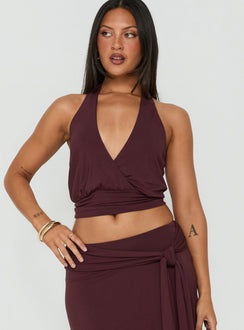 Arabele Halter Wrap Top Plum Noir