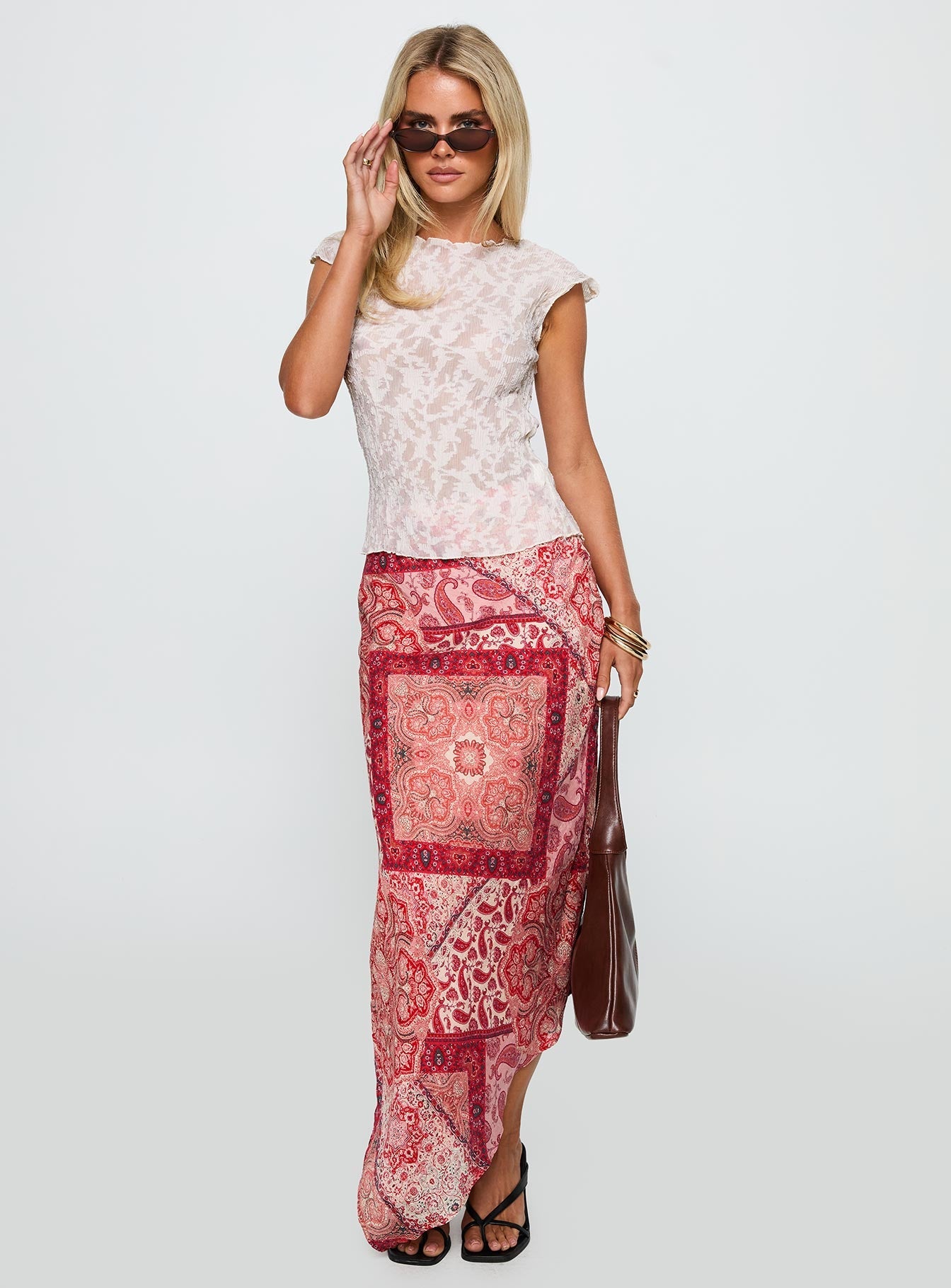 Cyriella Asymmetrical Midi Skirt Red