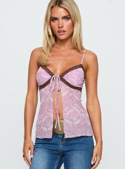 side view of model wearing Princess Polly Sacrifices Tie Detail Top Multi Floral Sleeveless Sweetheart 