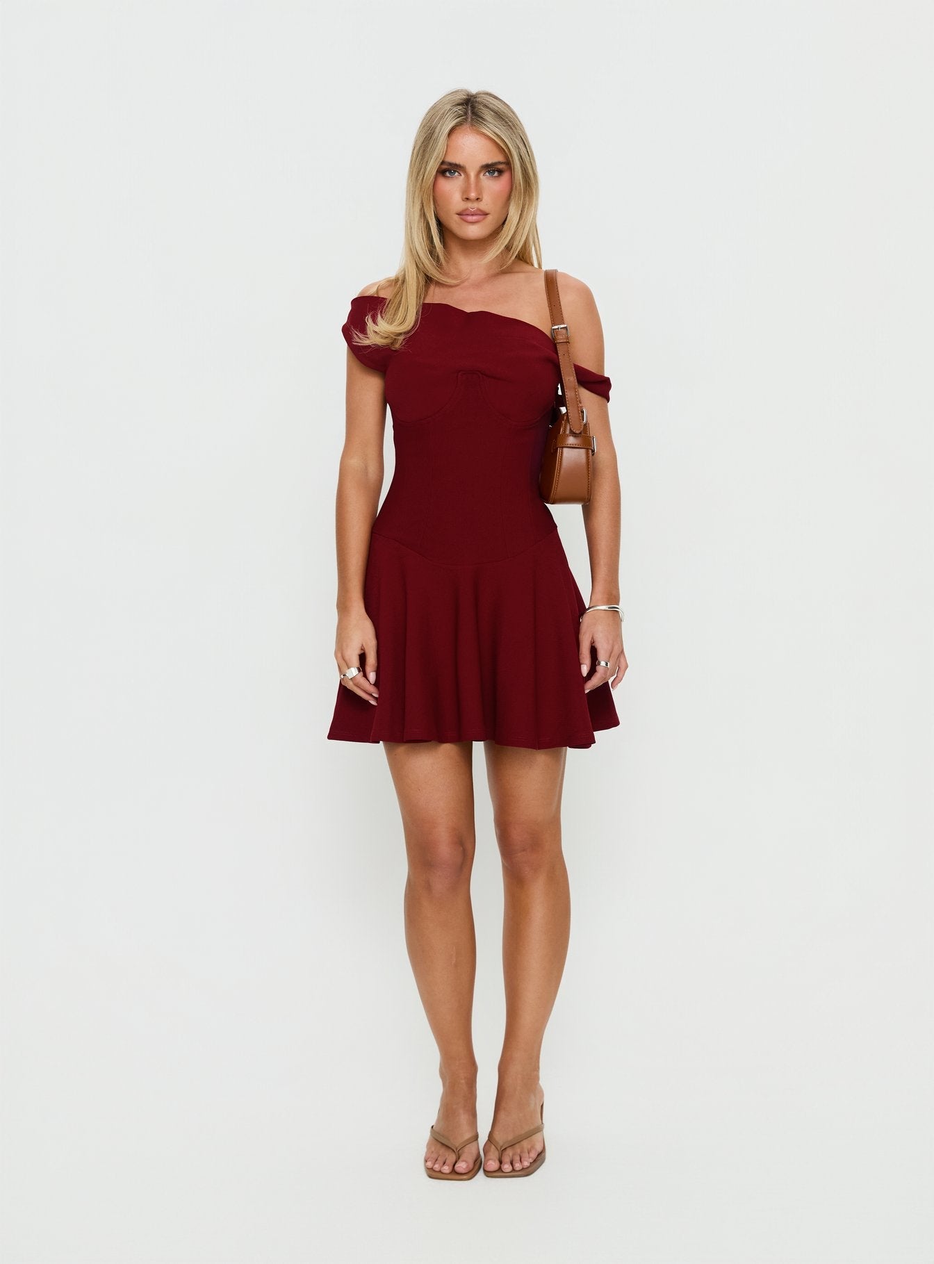 Delcina Off Shoulder Corset Mini Dress Burgundy