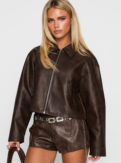 Brydon Faux Leather Jacket Brown