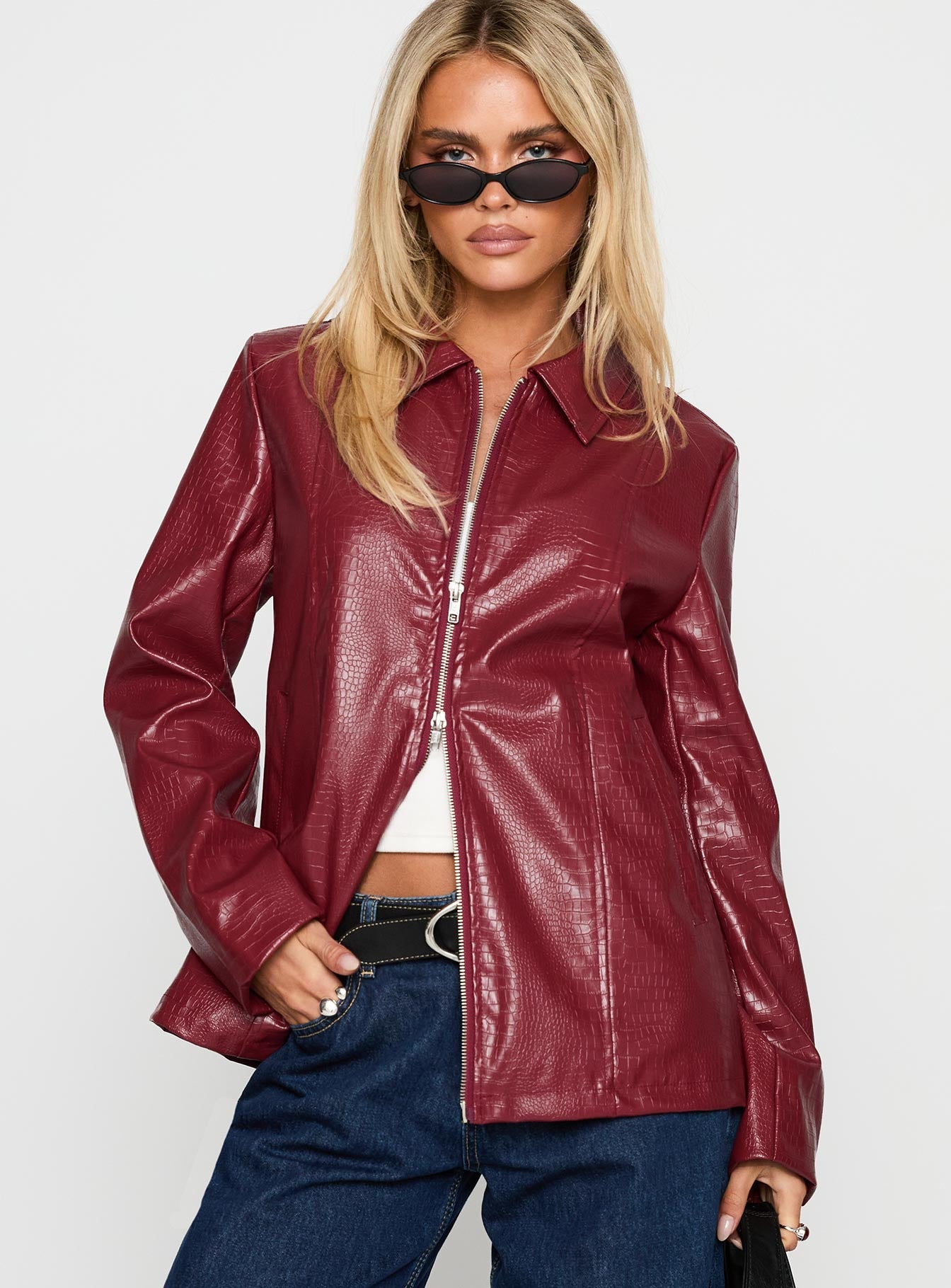 Friday Night Faux Leather Jacket Red