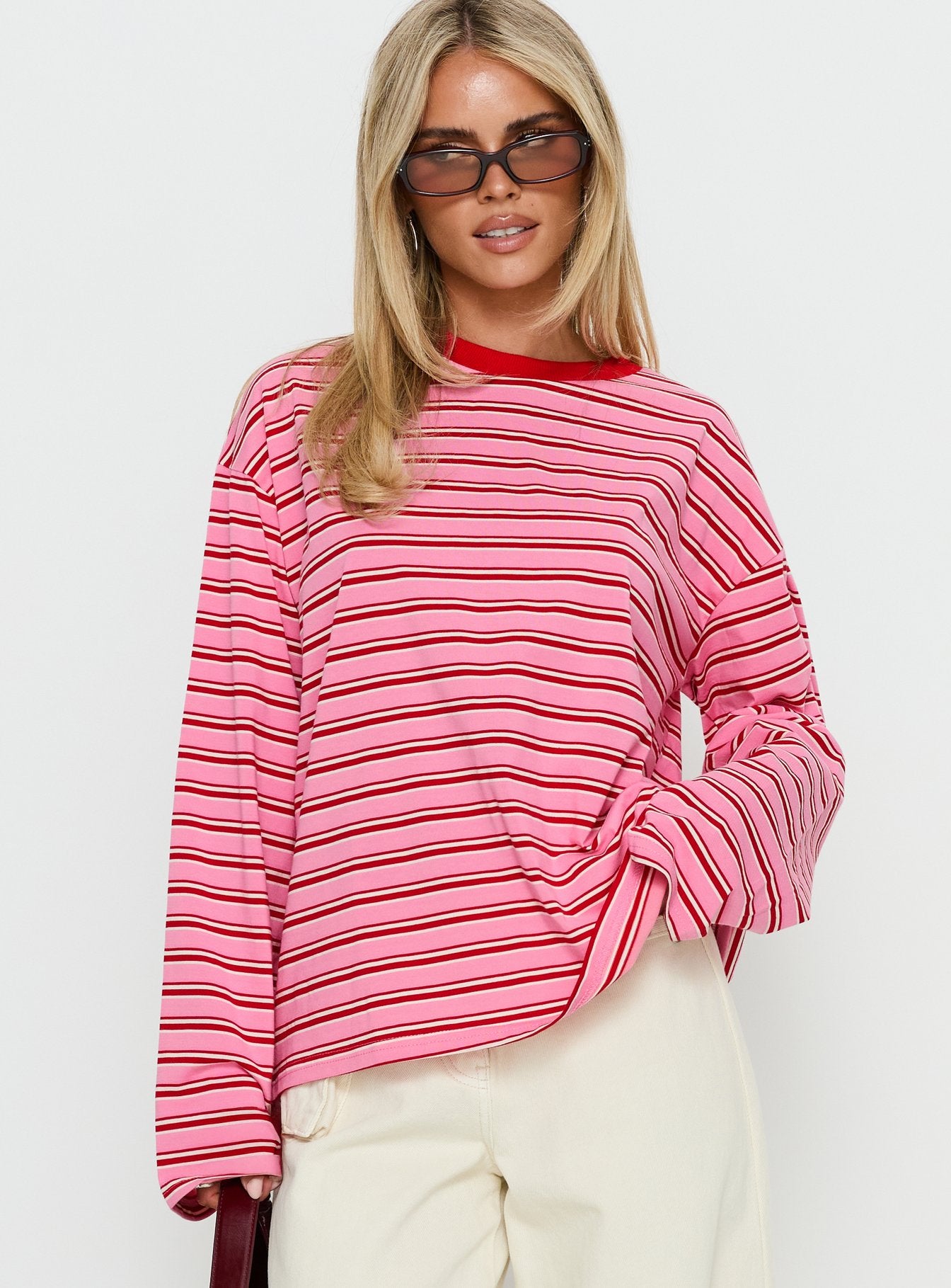 Settle Down Long Sleeve Top Pink / Red Stripe