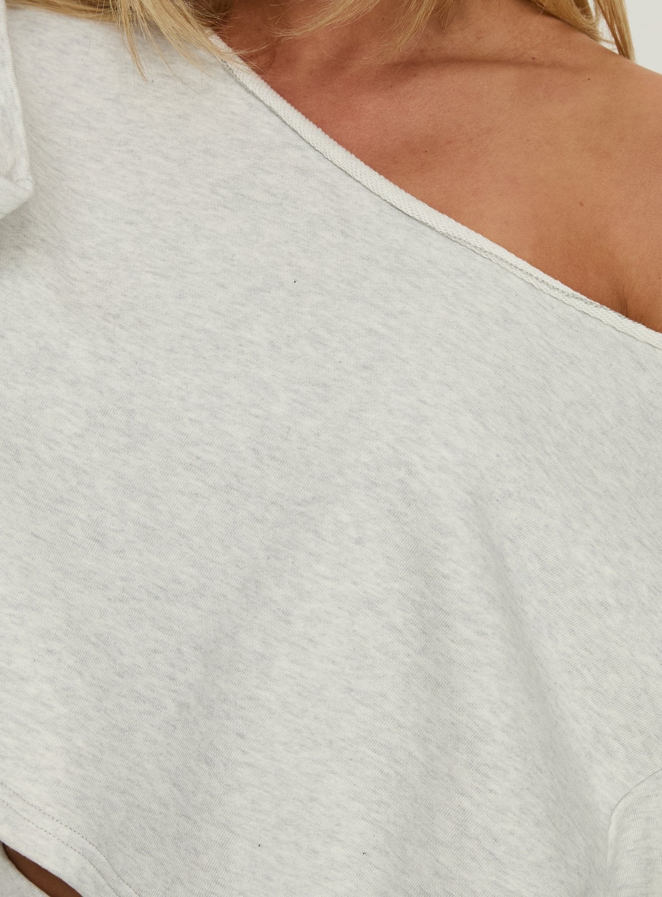 product Princess Polly Retreat Raw Edge Off Shoulder Jumper Snow Marle cropped 