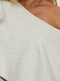 product Princess Polly Retreat Raw Edge Off Shoulder Jumper Snow Marle cropped 