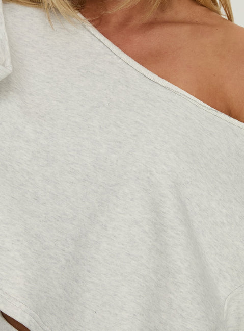 product Princess Polly Retreat Raw Edge Off Shoulder Jumper Snow Marle cropped 