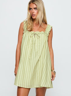 Swing Mini Dress Green Stripe