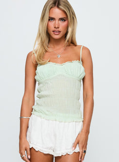 front view of model wearing Princess Polly Money Maker Ruched Cami Top Aqua Sleeveless Sweetheart 