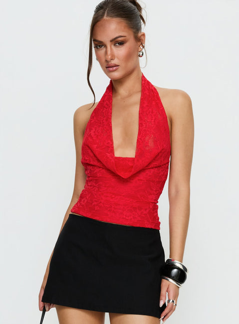 Kamira Plunge Neck Halter Top Red