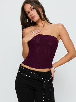 Oscuro Longline Mesh Corset Top Currant