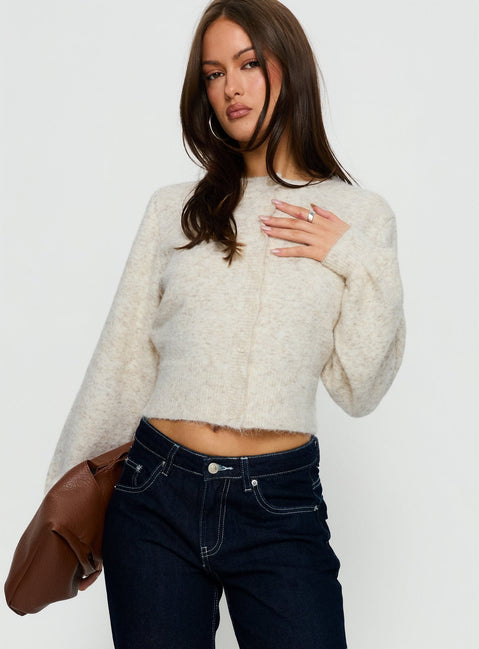 front view of model wearing Princess Polly Dawsen Button Down Cardigan Cream cropped Jumpers 