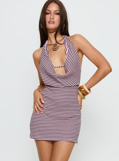 Quenna Halter Cowl Neck Mini Dress Multi Stripe