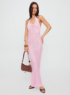 Nalanie Halter Crochet Maxi Dress Pink