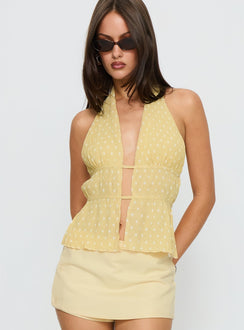 Ellice Backless Halter Top Lemon / White Polka