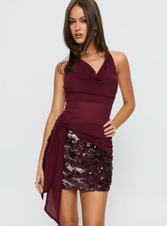 Lustie Halter Sequin Mini Dress Cherry