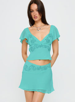 Pappilion Asymmetrical Mini Skirt Aqua Mini Skirts 