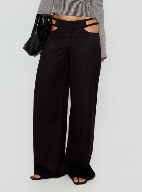 Venicia Belt Detail Suiting Pant Black Pinstripe