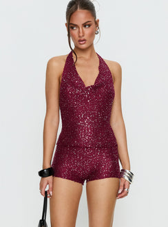 Florenzia Sequin Knit Shorts Cherry