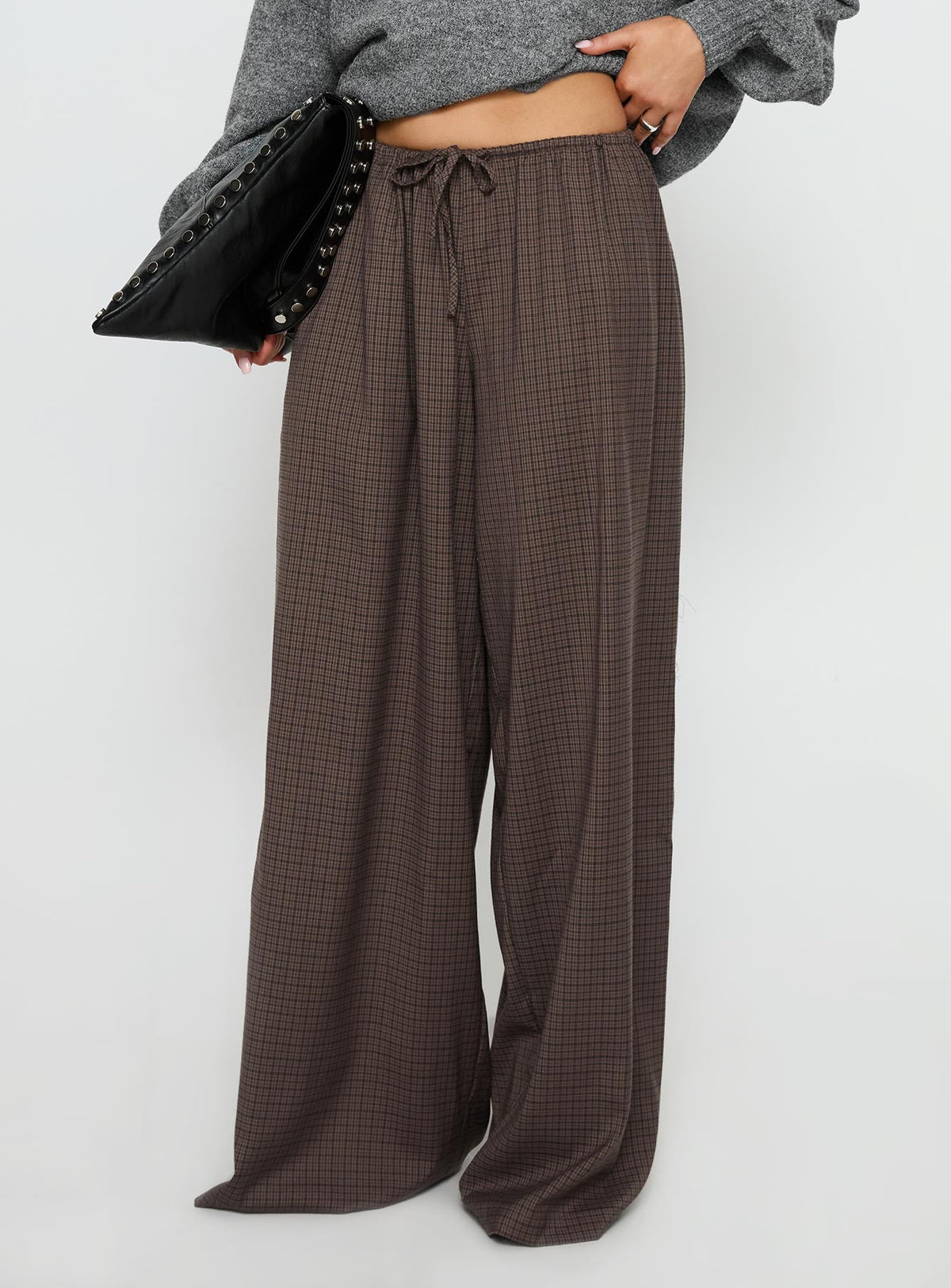 Bungala Oversized Relaxed Pant Brown Check Petite