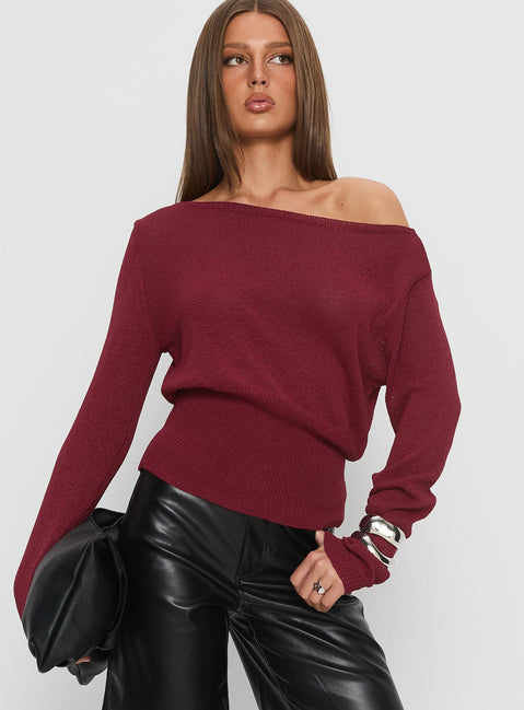 Durian Asymmetric Knit Sweater Burgundy