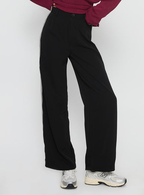 back view of model wearing Princess Polly Fusion Tailored Track Pant Black High Rise Pants 