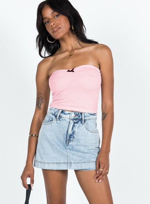 side view of model wearing Princess Polly Heuston Skort Denim High Waisted Shorts 
