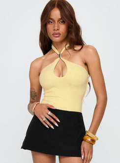front view of model wearing Princess Polly Dulce Vita Hardware Detail Bodysuit Lemon Sleeveless 