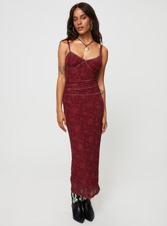 product Princess Polly Asymmetric Neckline  Cotter Maxi Dress Burgundy Floral