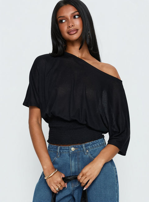 Dayten Off Shoulder Sheer Top Black
