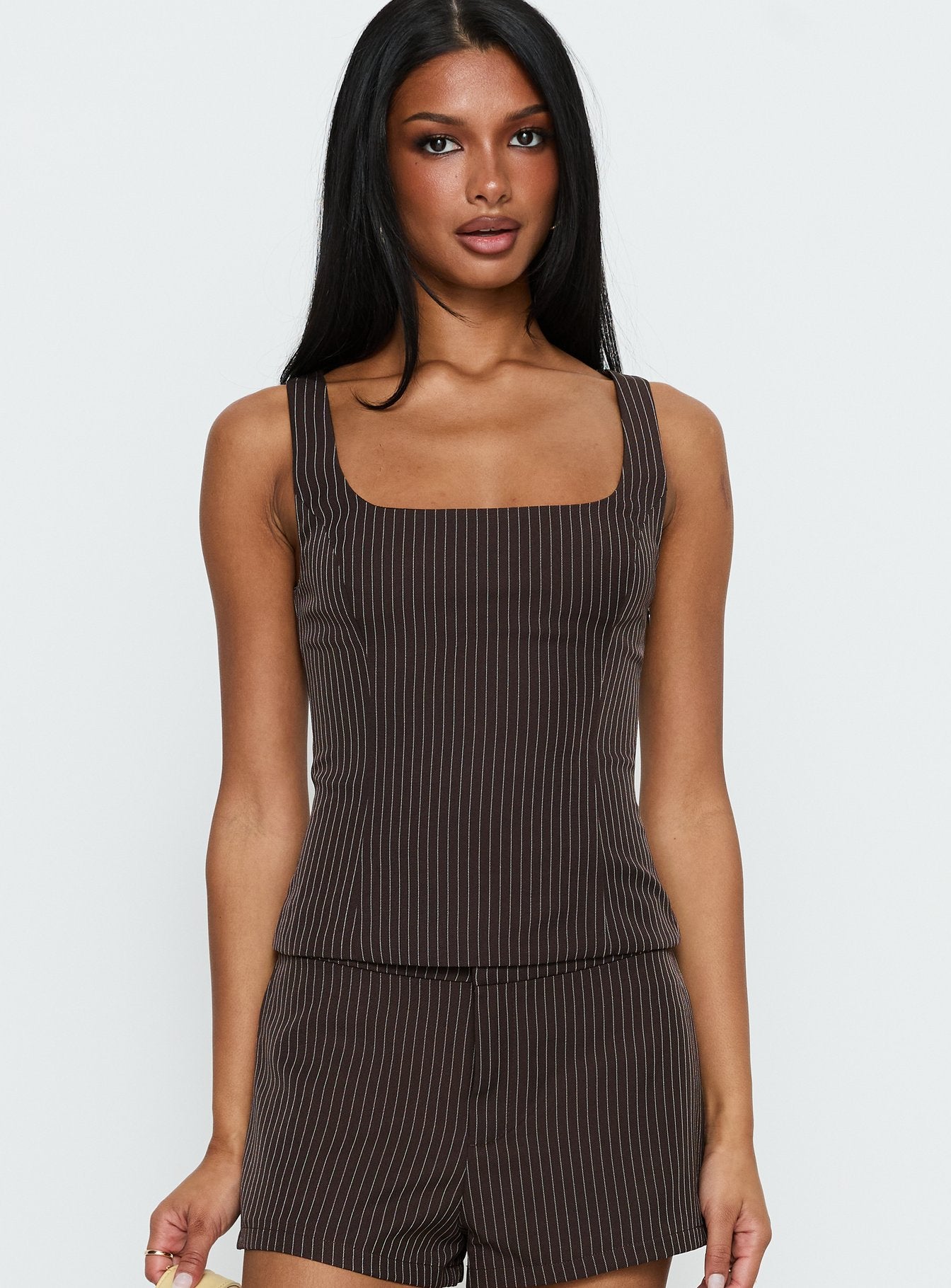 Party Invitations Tailored Top Brown Pinstripe