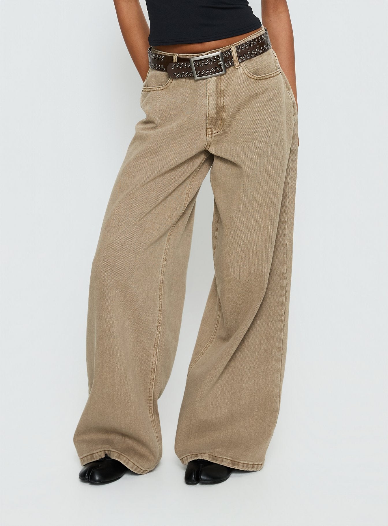 Naylor Mid Rise Wide Leg Jeans Light Brown Wash