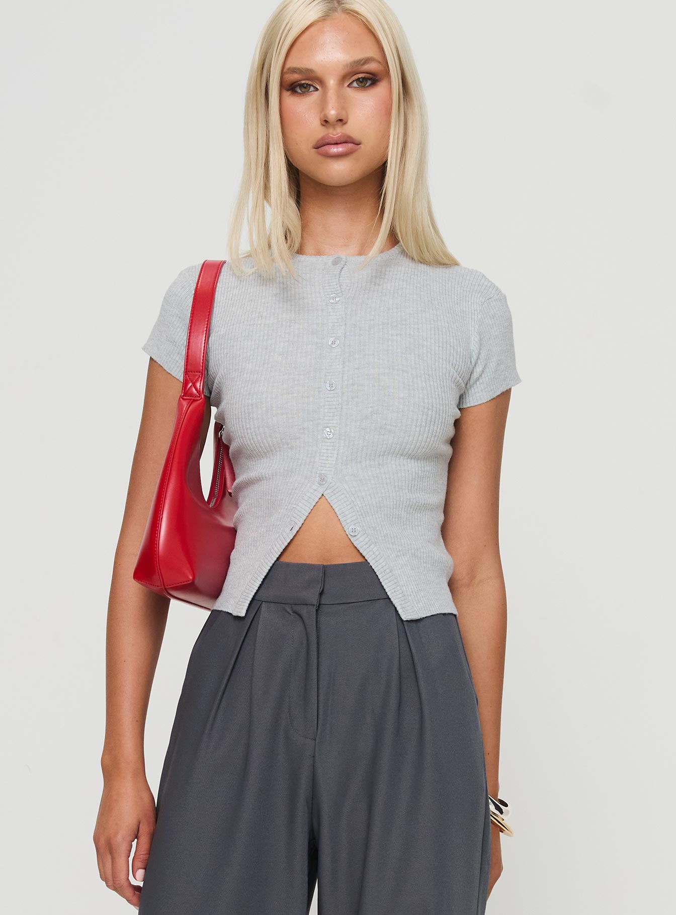 Suzu Knit Top Grey | Princess Polly