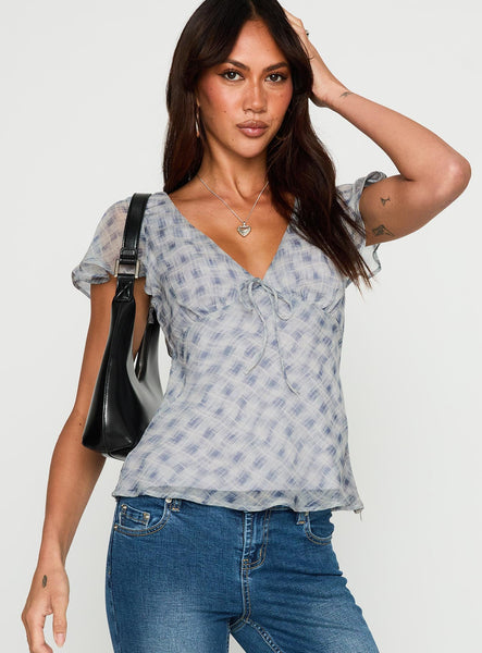 My Last Love Top Blue Check | Princess Polly