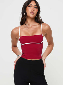 side view of model wearing Princess Polly Maidenwell Contrast Top Red Sleeveless Square Neck 