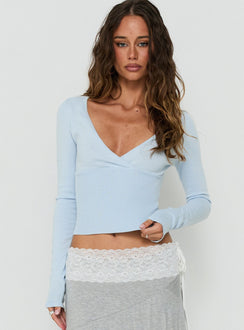 Yumie Long Sleeve Cross Front Top Ice Blue