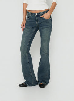 Clynee Ultra Low Rise Bootleg Jeans Dirty Blue