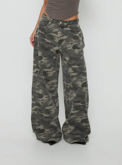 Naylor Mid Rise Wide Leg Jeans Camo