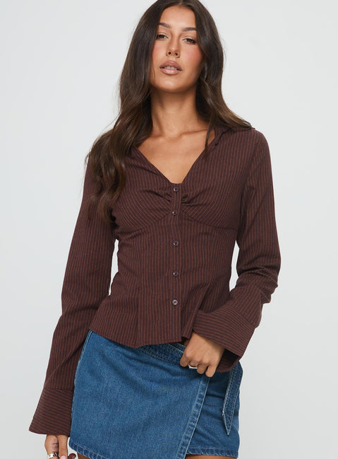 Elowenn Long Sleeve Top Chocolate Stripe